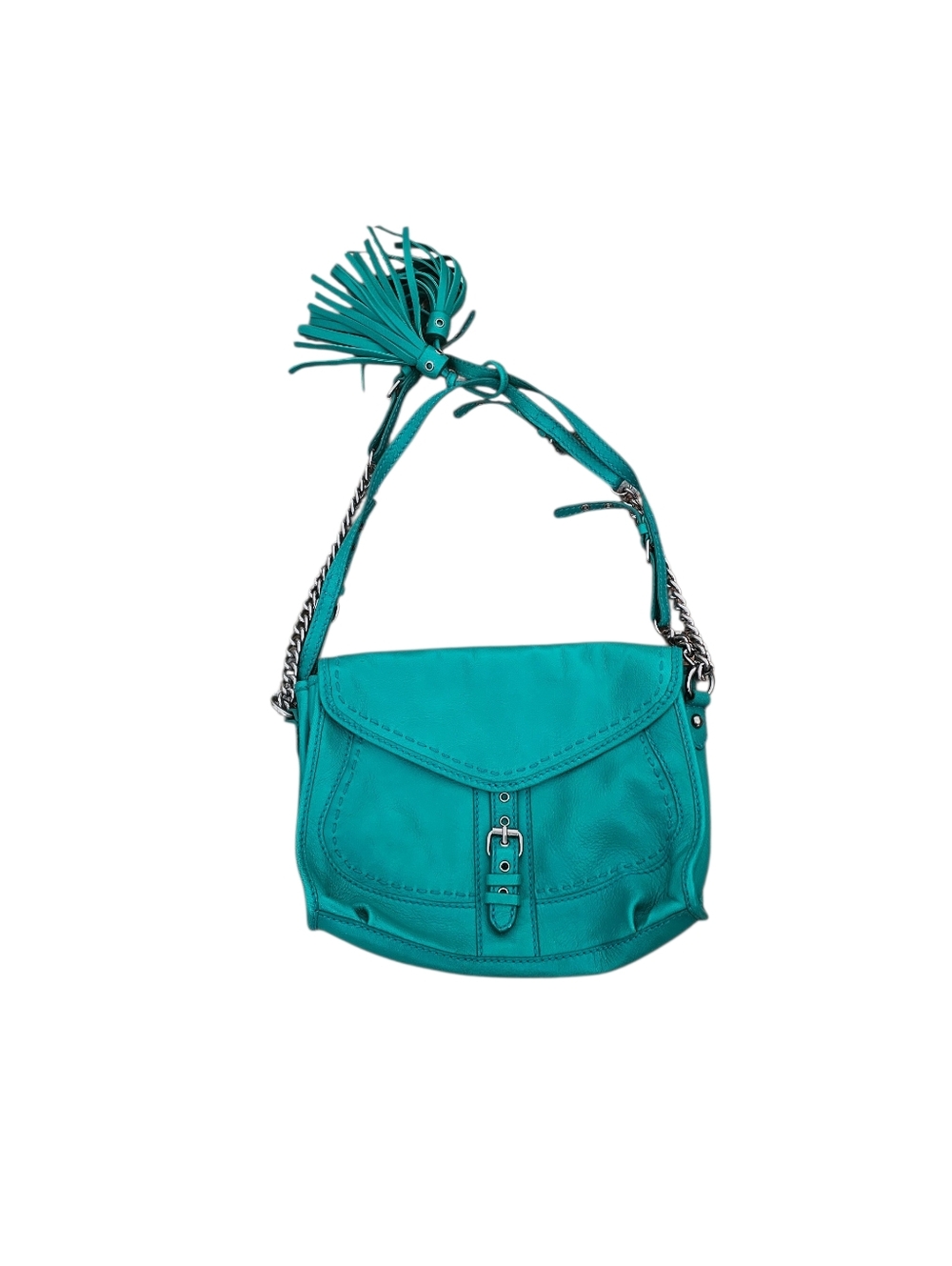 Isabella Fiore Purse‎ Handbag Heritage Buckle Detail Leather Green Medium Chain